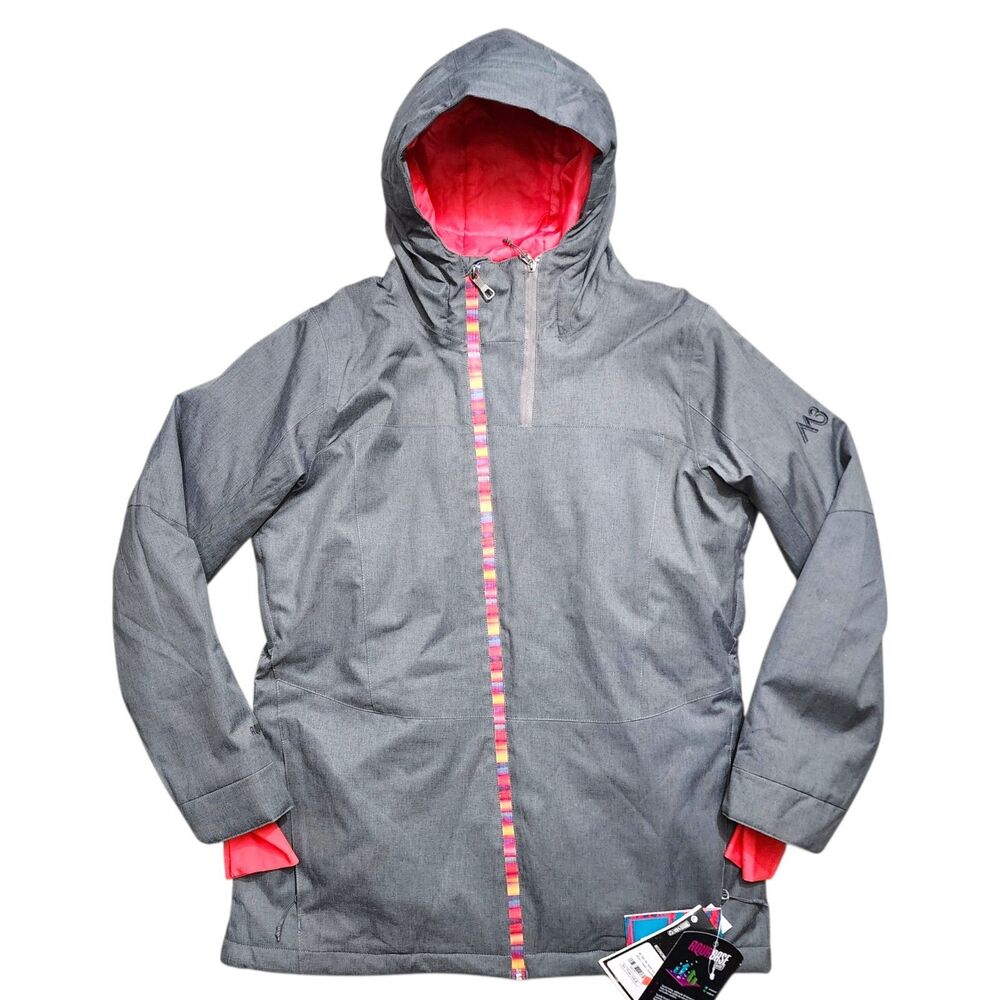 M3 Aquabase Elite DANI Jacket Womens Large Gray Multicolor Ski Hooded WATERPROOF